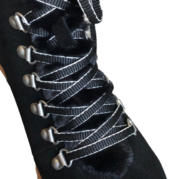 Splendid NWT Evita Lace Up Suede Faux Fur Trim Winter Boot Black Size 10 - Picture 9 of 15